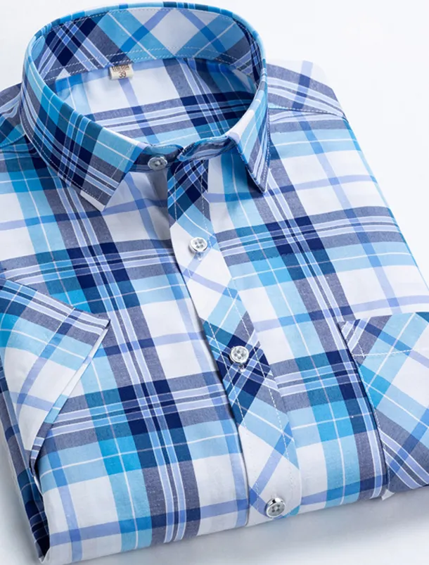 Men's Dress Shirt Stripes and Plaid Wedding Office & Career Yellow Dark Pink Blue Sky Blue Short Sleeve Turndown Spring & Summer Clothing Apparel