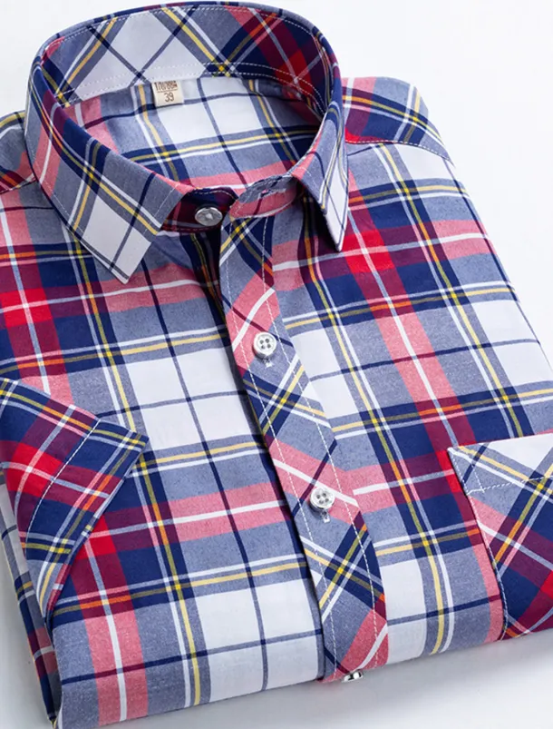 Men's Dress Shirt Stripes and Plaid Wedding Office & Career Yellow Dark Pink Blue Sky Blue Short Sleeve Turndown Spring & Summer Clothing Apparel