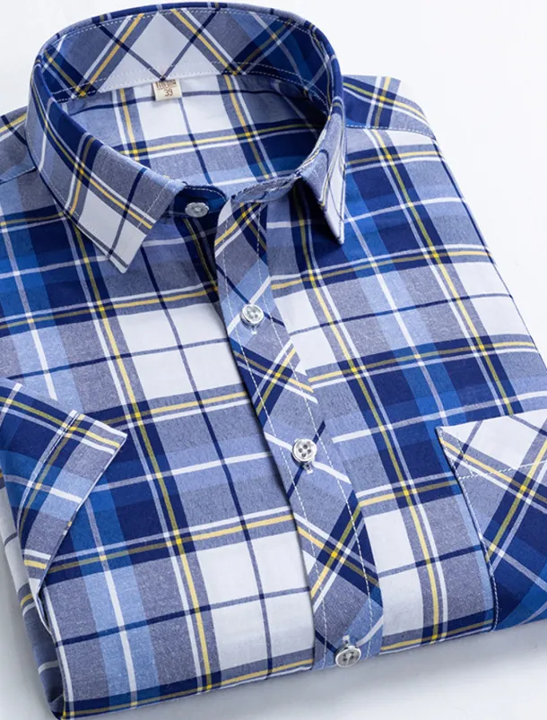 Men's Dress Shirt Stripes and Plaid Wedding Office & Career Yellow Dark Pink Blue Sky Blue Short Sleeve Turndown Spring & Summer Clothing Apparel
