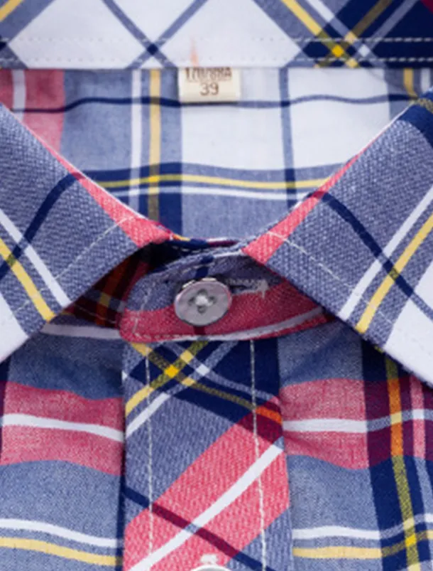 Men's Dress Shirt Stripes and Plaid Wedding Office & Career Yellow Dark Pink Blue Sky Blue Short Sleeve Turndown Spring & Summer Clothing Apparel