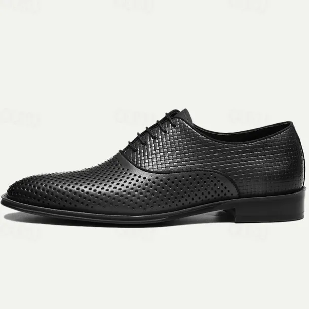 Men's Dress Shoes Perforated Brown Leather Sleek Lace-Up Oxford