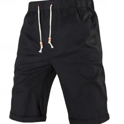 Men's Dress Shorts Burmuda Shorts Work Shorts Pocket Drawstring Plain Comfort Breathable Knee Length Outdoor Business Fashion Casual Black Blue