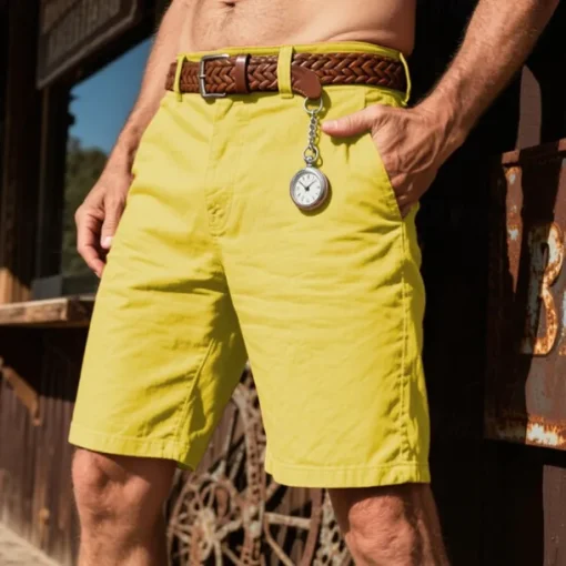 Men's Dress Shorts Burmuda Shorts Work Shorts Pocket Plain Comfort Breathable Knee Length Outdoor Business Fashion Casual Yellow Light Green