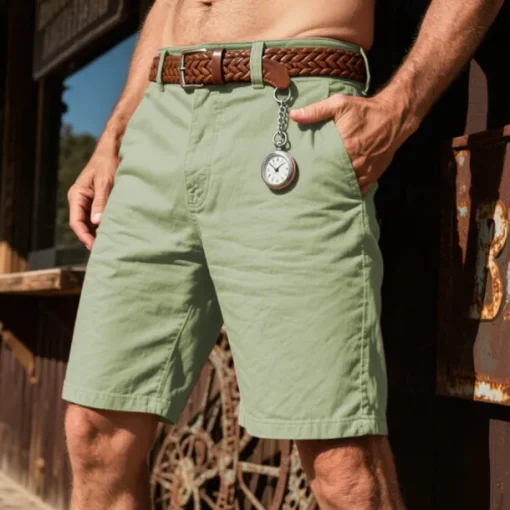 Men's Dress Shorts Burmuda Shorts Work Shorts Pocket Plain Comfort Breathable Knee Length Outdoor Business Fashion Casual Yellow Light Green