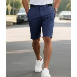Men's Dress Shorts Burmuda Shorts Work Shorts Pocket Plain Comfort Breathable Knee Length Outdoor Business Fashion Casual Black Navy Blue