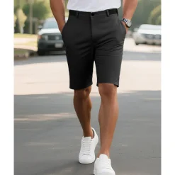 Men's Dress Shorts Burmuda Shorts Work Shorts Pocket Plain Comfort Breathable Knee Length Outdoor Business Fashion Casual Black Navy Blue