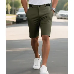 Men's Dress Shorts Burmuda Shorts Work Shorts Pocket Plain Comfort Breathable Knee Length Outdoor Business Fashion Casual Black Navy Blue