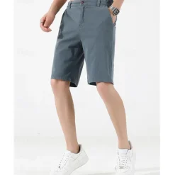 Men's Dress Shorts Burmuda Shorts Work Shorts Ruched Pocket Plain Comfort Breathable Knee Length Outdoor Business Fashion Casual Black Wine