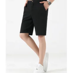 Men's Dress Shorts Burmuda Shorts Work Shorts Ruched Pocket Plain Comfort Breathable Knee Length Outdoor Business Fashion Casual Black Wine