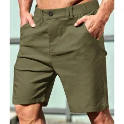 Men's Dress Shorts Burmuda Shorts Work Shorts Pocket Elastic Waist Plain Comfort Breathable Knee Length Outdoor Business Fashion Casual Black Khaki