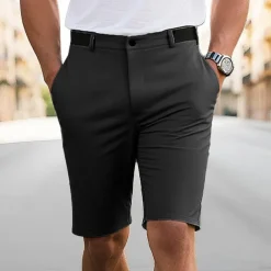 Men's Dress Shorts Burmuda Shorts Work Shorts Pocket Plain Comfort Breathable Knee Length Outdoor Business Fashion Casual Black Navy Blue