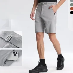 Men's Dress Shorts Burmuda Shorts Work Shorts Ruched Pocket Plain Comfort Breathable Knee Length Outdoor Business Fashion Casual Black Orange