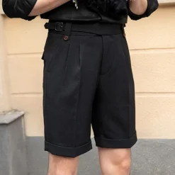Men's Dress Shorts Summer Shorts Work Shorts Casual Shorts Pocket Plain Comfort Short Formal Party Work Fashion Classic Style Black White Micro-elastic