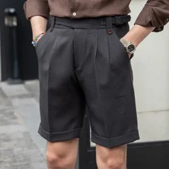 Men's Dress Shorts Summer Shorts Work Shorts Casual Shorts Pocket Plain Comfort Short Formal Party Work Fashion Classic Style Black White Micro-elastic