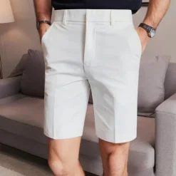 Men's Dress Shorts Summer Shorts Work Shorts Casual Shorts Buttons Pocket Plain Comfort Knee Length Formal Party Work Fashion Classic Style Black White Micro-elastic