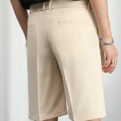 Men's Dress Shorts Summer Shorts Bermuda shorts Work Shorts Pleated Plain Outdoor Going out Fashion Streetwear Black White Micro-elastic