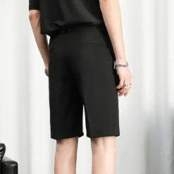 Men's Dress Shorts Summer Shorts Bermuda shorts Work Shorts Pleated Plain Outdoor Going out Fashion Streetwear Black White Micro-elastic