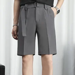 Men's Dress Shorts Summer Shorts Bermuda shorts Work Shorts Pleated Plain Outdoor Going out Fashion Streetwear Black White Micro-elastic