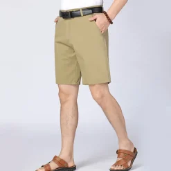 Men's Dress Shorts Work Shorts Golf Shorts Solid Color Wrinkle Resistant Knee Length Shorts ArmyGreen Black High Waist Inelastic