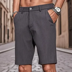 Men's Dress Shorts Work Shorts Golf Shorts Pocket Stripes Comfort Breathable Knee Length Outdoor Business Sports Casual Black Light Grey