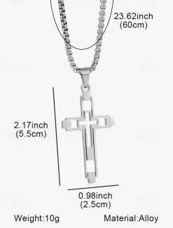Men's Dual-Tone Stainless Steel Cross Pendant Necklace – Silver and Gold Finish, Modern Religious Jewelry