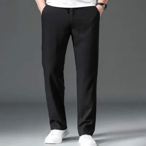 Men's Easy Care Cotton Linen Athletic Pants Active Pants Trousers Drawstring Elastic Drawstring Waist Solid Color Wearable Full Length Formal Wedding Outdoor Elegant Vacation Light Khaki Black Micro-e