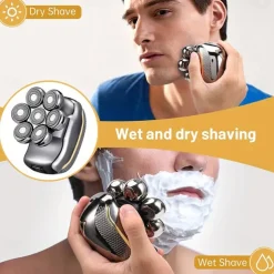 Men's Electric Head Shaver Razor - Rechargeable Cordless Hair Shaving Razors For Bald Man 6 In 1 Waterproof Wet Dry Beard Trimmer Body Hair Cutting Clipper Grooming Kit 7 Rotary Heads