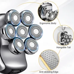 Men's Electric Head Shaver Razor - Rechargeable Cordless Hair Shaving Razors For Bald Man 6 In 1 Waterproof Wet Dry Beard Trimmer Body Hair Cutting Clipper Grooming Kit 7 Rotary Heads