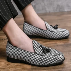 Men's Elegant Houndstooth Loafers with Tassel - Perfect for Weddings and Parties