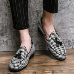 Men's Elegant Houndstooth Loafers with Tassel - Perfect for Weddings and Parties