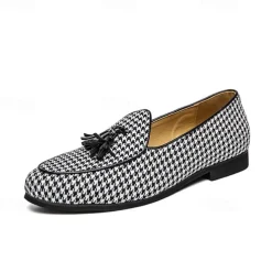 Men's Elegant Houndstooth Loafers with Tassel - Perfect for Weddings and Parties