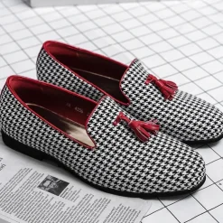Men's Elegant Houndstooth Loafers with Tassel - Perfect for Weddings and Parties