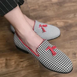 Men's Elegant Houndstooth Loafers with Tassel - Perfect for Weddings and Parties