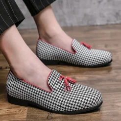 Men's Elegant Houndstooth Loafers with Tassel - Perfect for Weddings and Parties