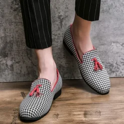 Men's Elegant Houndstooth Loafers with Tassel - Perfect for Weddings and Parties