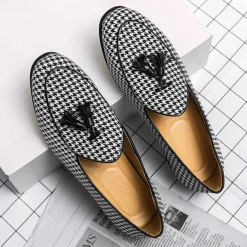 Men's Elegant Houndstooth Loafers with Tassel - Perfect for Weddings and Parties