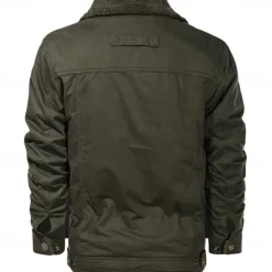 Men's Embroidered Fleece Jacket Sherpa Trucker Jacket Work Cargo Jacket Turn-Down Collar Warm Winter Cotton Jacket Vintage Casual Going Out Coat Multi-Pockets