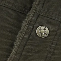 Men's Embroidered Fleece Jacket Sherpa Trucker Jacket Work Cargo Jacket Turn-Down Collar Warm Winter Cotton Jacket Vintage Casual Going Out Coat Multi-Pockets