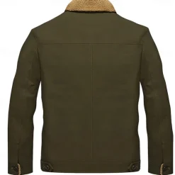 Men's Embroidered Fleece Jacket Cargo Jacket Turndown Collar Long Sleeve Military Tactical Jacket Vintage Thermal Warm Winter Outwear Multiple Pockets Button Front Cotton Coat Black Army Green