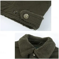 Men's Embroidered Fleece Jacket Sherpa Trucker Jacket Work Cargo Jacket Turn-Down Collar Warm Winter Cotton Jacket Vintage Casual Going Out Coat Multi-Pockets