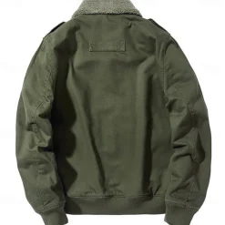 Men's Embroidered Fleece Jacket Cargo Jacket Long Sleeve Military Tactical Thermal Warm Coat Vintage Casual Style Cotton Bomber Jacket with Turn-down Collar khaki Army Green Dark Blue