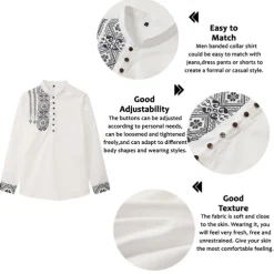 Men's Ethnic Shirt Button Up Shirt Long Sleeve Fashion Streetwear Designer Outdoor Street Daily Summer Spring Fall Stand Collar Print White Pink Blue Green Gray