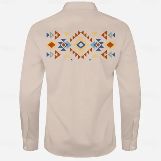 Men's Ethnic Western Shirt Cowboy Shirt Long Sleeve Western Casual Spring Fall Turndown Button Up Beige