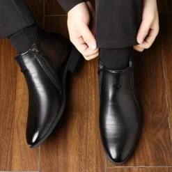 Men's Faux Leather Ankle Boots with Side Zip - Sleek Formal Dress Boots for Office and Special Occasions
