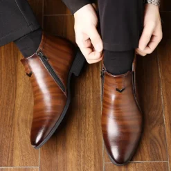 Men's Faux Leather Ankle Boots with Side Zip - Sleek Formal Dress Boots for Office and Special Occasions