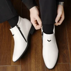 Men's Faux Leather Ankle Boots with Side Zip - Sleek Formal Dress Boots for Office and Special Occasions