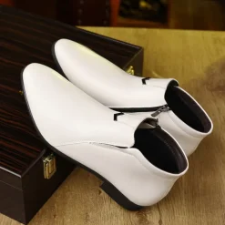 Men's Faux Leather Ankle Boots with Side Zip - Sleek Formal Dress Boots for Office and Special Occasions