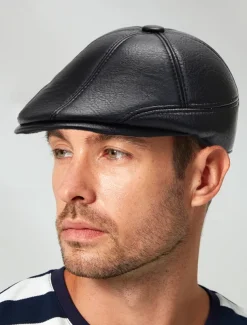 Men's Faux Leather Beret with Ear Flaps – Stylish Winter Hat with Ear Protection for Casual Wear and Outdoor Activities