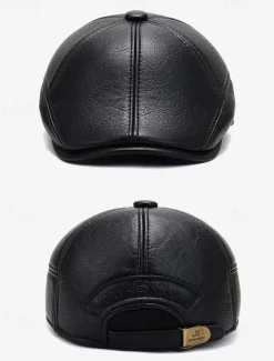 Men's Faux Leather Beret with Ear Flaps – Stylish Winter Hat with Ear Protection for Casual Wear and Outdoor Activities