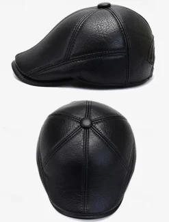 Men's Faux Leather Beret with Ear Flaps – Stylish Winter Hat with Ear Protection for Casual Wear and Outdoor Activities